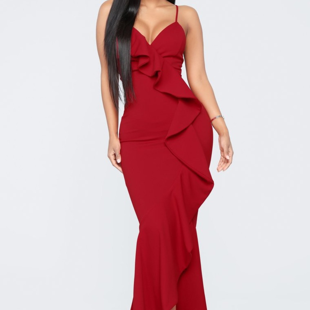 Red maxi dress with ruffles